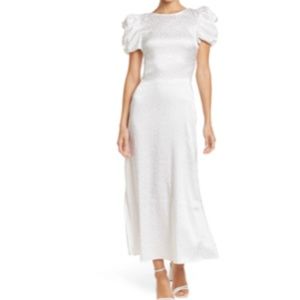 White satin leopard jacquard open back dress